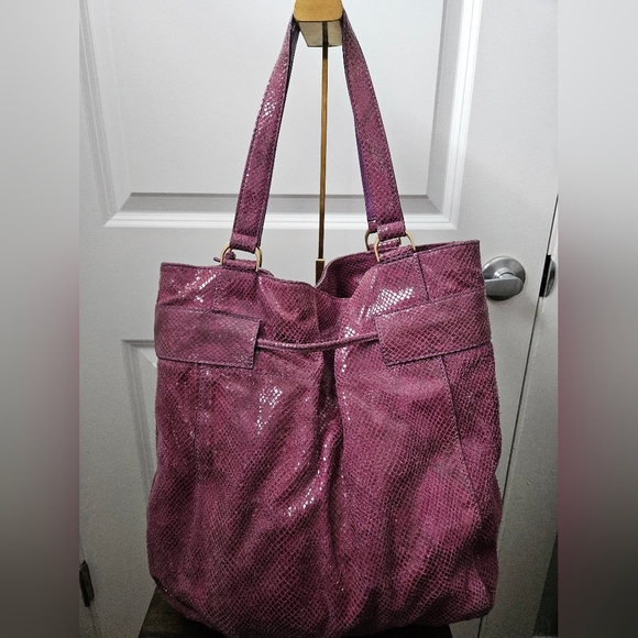 Cole Haan Plum Python Print Drawstring Shopper Tote - Picture 2 of 10